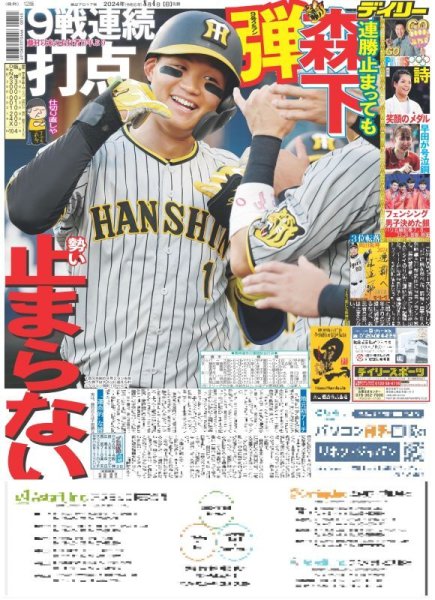 画像1: 連勝止まっても森下弾　勢い止まらない（東京版）2024年8月4日付 (1)