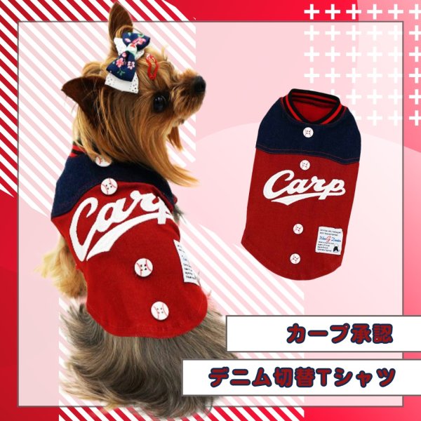 画像2: 広島カープ承認ドッグウェア　デニム切替Tシャツ (2)
