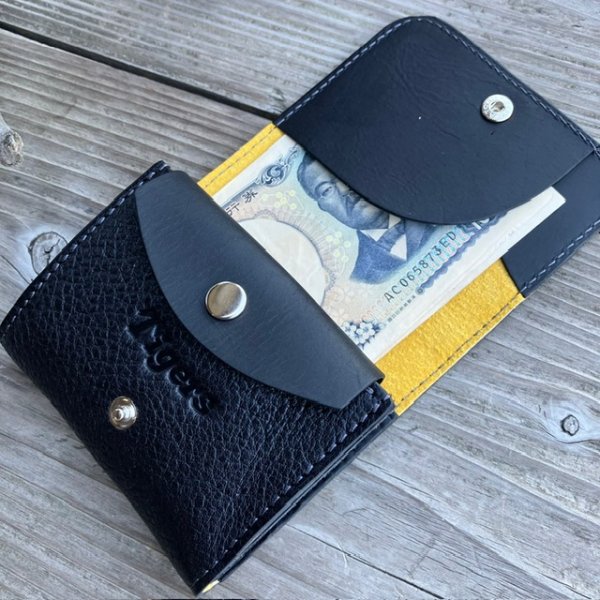 画像6: 【阪神タイガース×ベルズスクエア】兵庫ジビエレザー☆丹波炭黒の鹿革ミニウォレット　カードが飛び出し取り出しやすい！ (6)