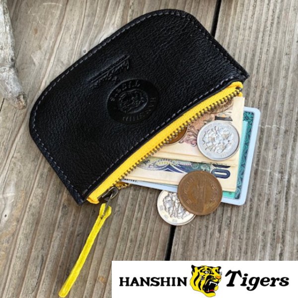 画像1: 【阪神タイガース×ベルズスクエア】丹波炭黒の鹿革☆兵庫ジビエレザーファスナーポーチ！小銭＆お薬入れに (1)