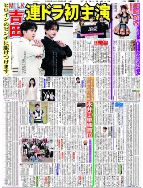 画像1: M!LK 吉田 連ドラ初主演 / なにわ男子 道枝駿佑 うるわしい写真披露 / 10thヘタミュ大阪公演開幕（東京版）2026年10月24日付 (1)